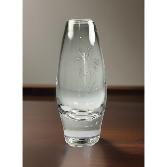 Hadeland Glassverk Norway Etched Glass Vase Wheat Heavy 6" Nordic Vintage - Picture 3 of 7